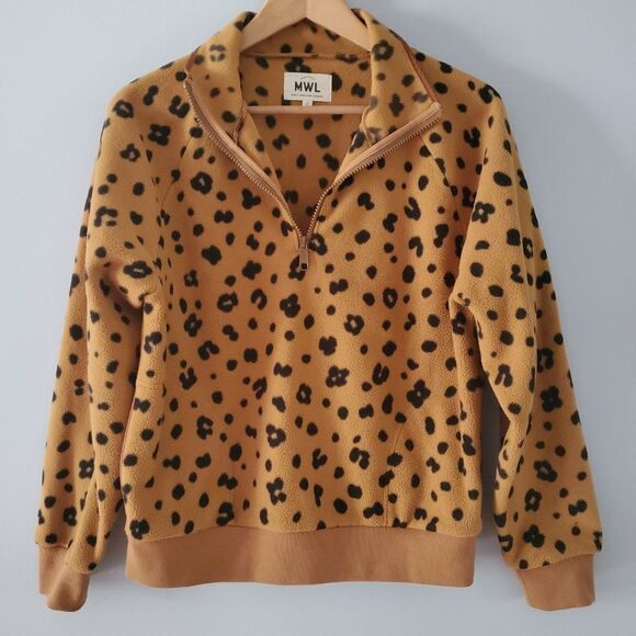 Madewell MWL Betterfleece Half-Zip Cheetah Print Sweatshirt Size M - Picture 2 of 5